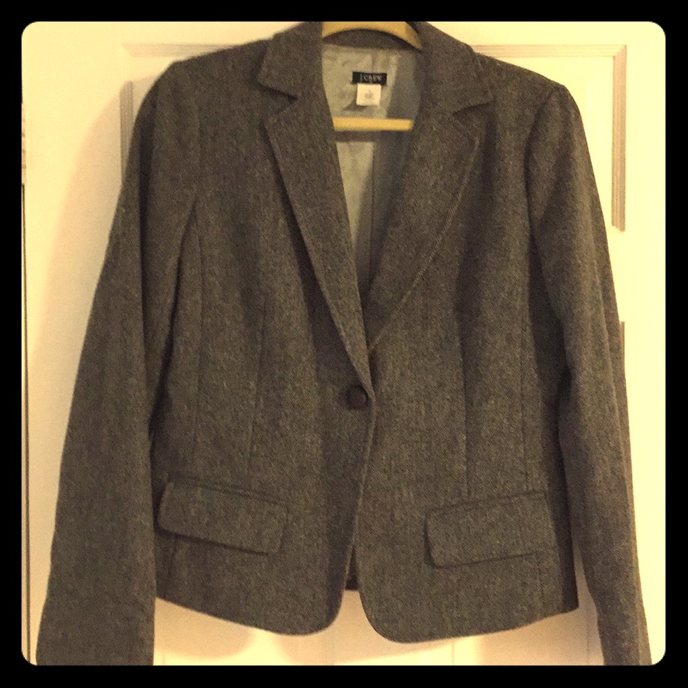 Grey Wool J.Crew Blazer in Herringbone Pattern